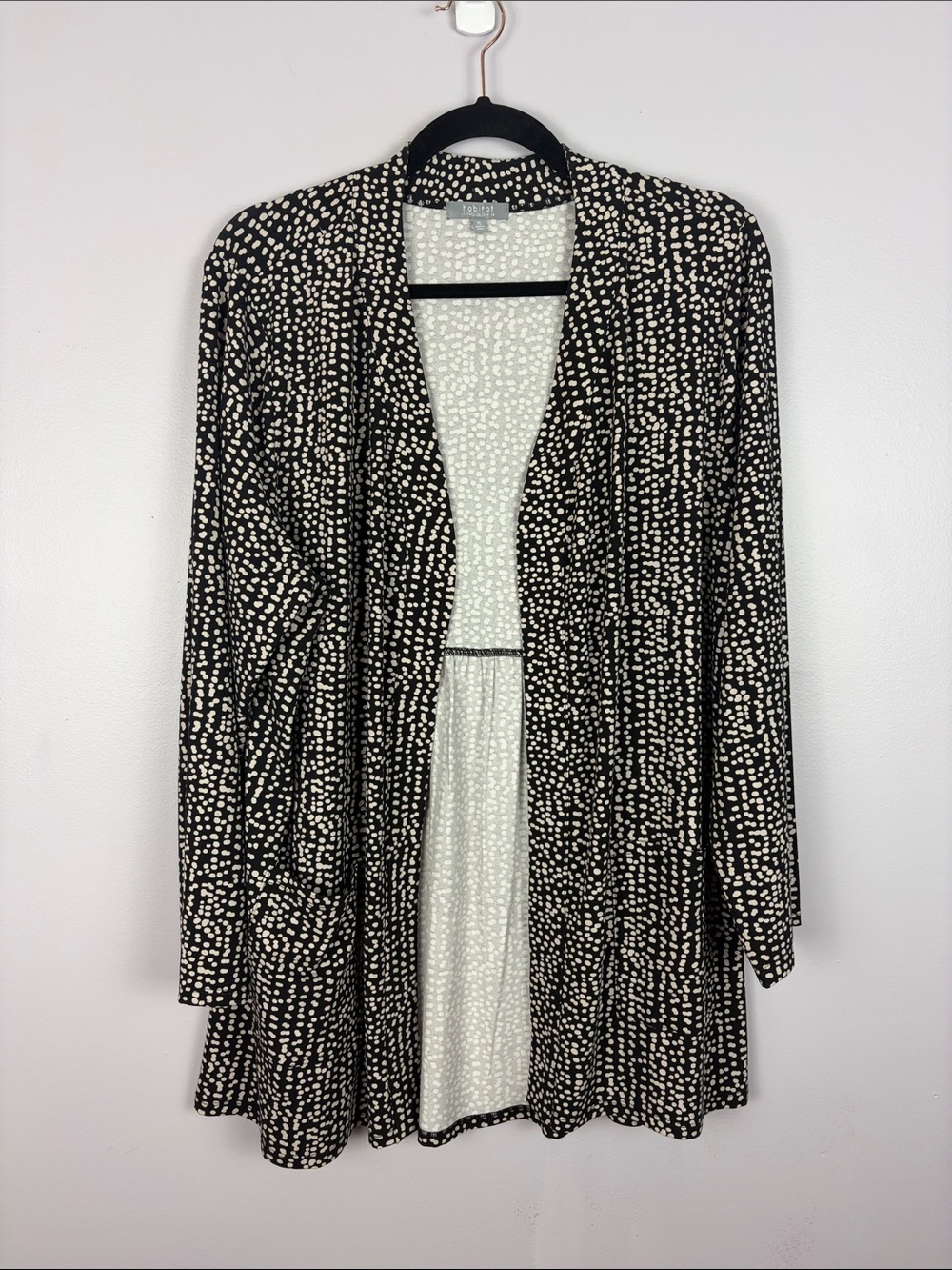 Habitat Women’s Open Front Cardigan XL Black White Dot Print Stretch Jacket - Picture 2 of 13